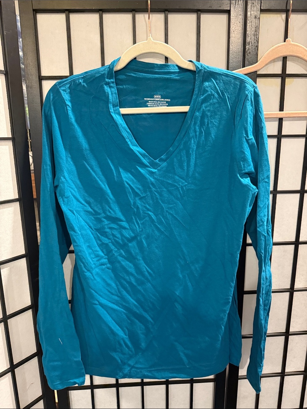 Women's Teal V-Neck Long Sleeve Tee - Classic Everyday Top
